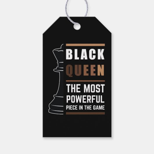 Zwarte koningin het krachtigste stuk in het spel 1 cadeaulabel (Voorkant)