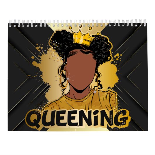 Zwarte koningin koninginnen melanine vrouwen goude kalender (Achterkant)