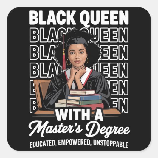 Zwarte Koningin Masterdiploma Afgestudeerd Opleidi Vierkante Sticker (Voorkant)