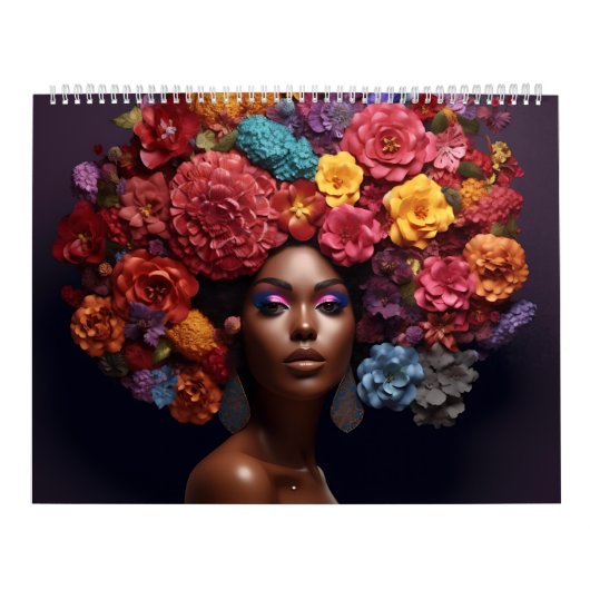 Zwarte koningin melanine sista bloem krullend afro kalender (Hoes)