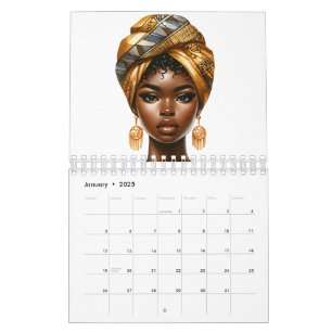 Zwarte koningin melanine zus bruine huid meisjes kalender