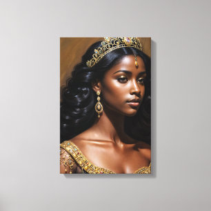 Zwarte Koningin met Tiara Portret Canvas Afdruk