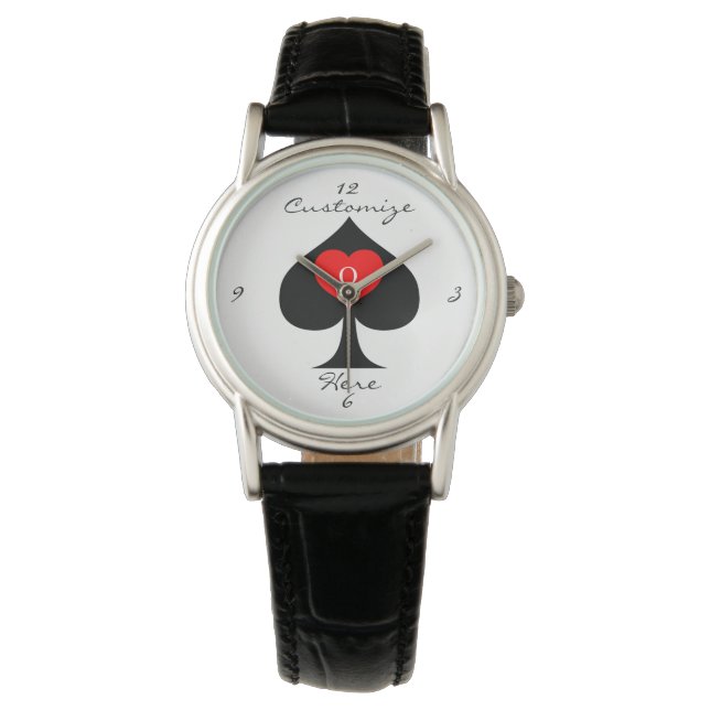 Zwarte koningin van de schoppen Red Heart Thunder_ Horloge (Voorkant)
