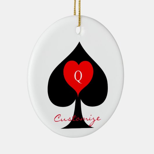 Zwarte koningin van de schoppen Red Heart Thunder_ Keramisch Ornament (Rechts)