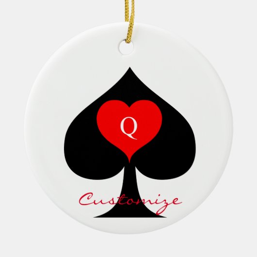 Zwarte koningin van de schoppen Red Heart Thunder_ Keramisch Ornament (Voorkant)