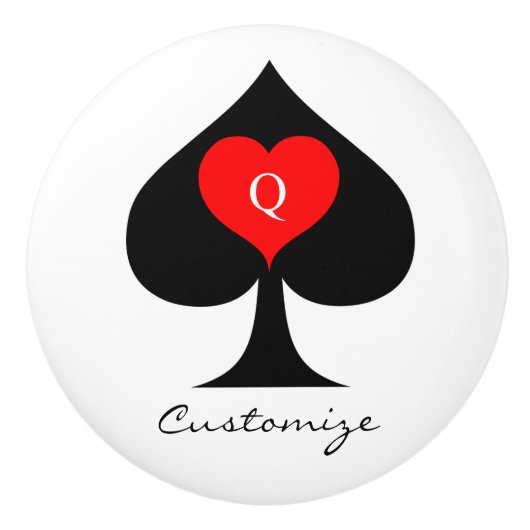 Zwarte koningin van de schoppen Red Heart Thunder_ Keramische Knop (Voorkant)