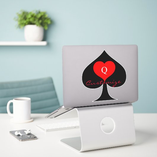 Zwarte koningin van de schoppen Red Heart Thunder_ Sticker (Laptop op bureau)