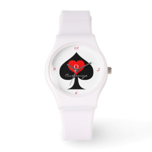 Zwarte koningin van de Spades Red Heart Thunder_Co Horloge