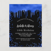 Zwarte koningsblauwe druppels op zondag uitnodiging briefkaart (Voorkant)