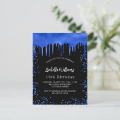 Zwarte koningsblauwe druppels op zondag uitnodiging briefkaart (Staand voorkant)