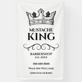 Zwarte Koningskroon en snor Barbershop Spandoek