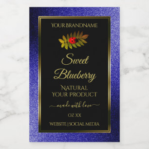 Zwarte Koninklijk Blauwe Glitter Productlabels Lie Voedselcontainer Etiket