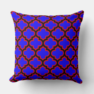 Zwarte Koninklijke Blauwe Rode Quatrefoil Tralie P Kussen