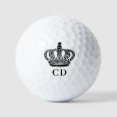 Zwarte koninklijke kroon monogram initialen golfballen (Voorkant)