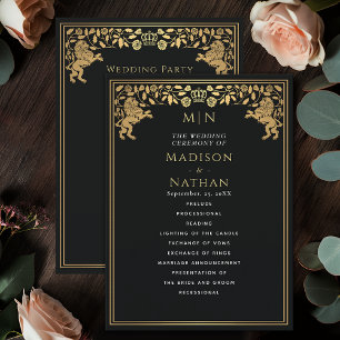 Zwarte Koninklijke Leeuw Middeleeuws Zwaard Weddin Programmakaart