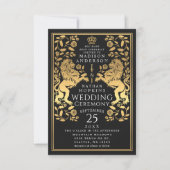 Zwarte Koninklijke Leeuw Middeleeuwse Gouden Bruil Kaart (Voorkant)