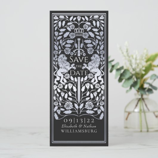 Zwarte Koninklijke Leeuw Middeleeuwse Zilveren Bru Kaart (Staand voorkant)