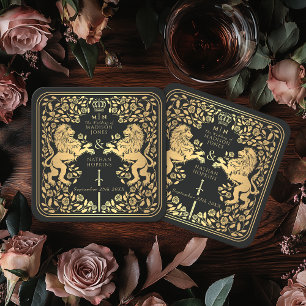 Zwarte koninklijke leeuw middeleeuwse zwaard bruil kartonnen onderzetters