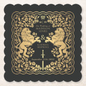 Zwarte koninklijke leeuw middeleeuwse zwaard bruil kartonnen onderzetters (Voorkant)