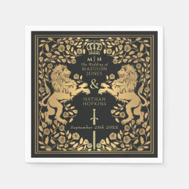 Zwarte koninklijke leeuw middeleeuwse zwaard bruil servet