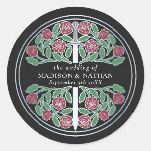 Zwarte Koninklijke Middeleeuwse Zilveren Zwaard Hu Ronde Sticker