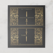 Zwarte Koninklijke Middeleeuwse Zwaard Huwelijk Plaatskaartje (Buitenkant ongevouwen)