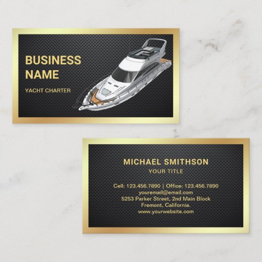 Zwarte koolstof - Goud Luxejacht charter Visitekaartje (Voorkant / Achterkant)