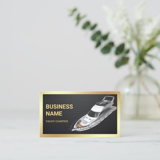Zwarte koolstof - Goud Luxejacht charter Visitekaartje (Staand voorkant)
