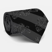 Zwarte koolstof Tuxedo Stripe Black Lion Embleem Stropdas (Opgerold)