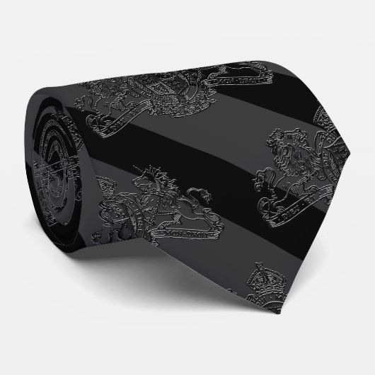 Zwarte koolstof Tuxedo Stripe Black Lion Embleem Stropdas (Opgerold)