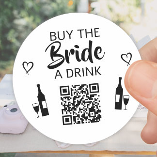 Zwarte Koop de Bruid een Drink QR Code Meisje-voor Ronde Sticker