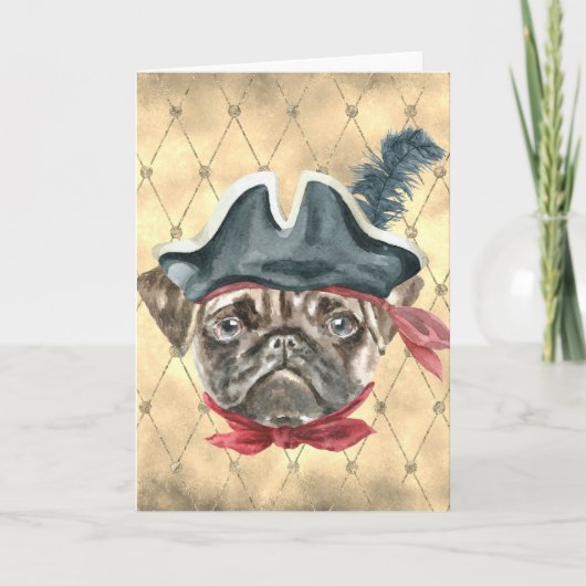 Zwarte kop de Piraten Pug Wenskaart Kaart (Voorkant)