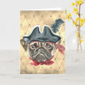 Zwarte kop de Piraten Pug Wenskaart Kaart (Gele Bloem)