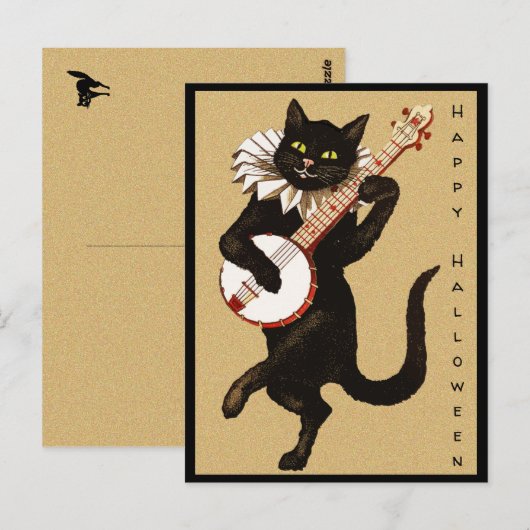 zwarte kop met aangepaste tekst met Banjo Hallowe Briefkaart (Voorkant / Achterkant)