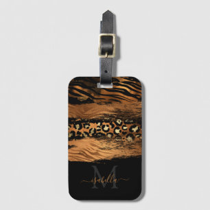 Zwarte koperen elegante schrift met monogram bagagelabel