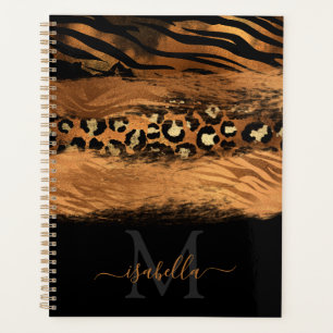 Zwarte koperen schrift met monogram in goud planner