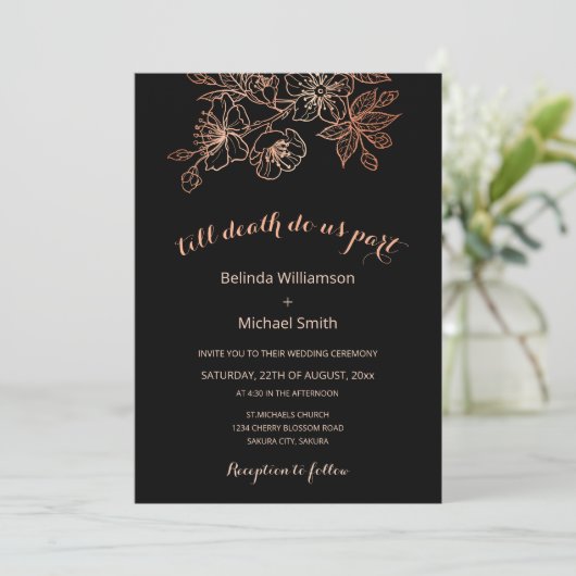 Zwarte koppervlakte | Gothic bruiloft Kaart (Staand voorkant)