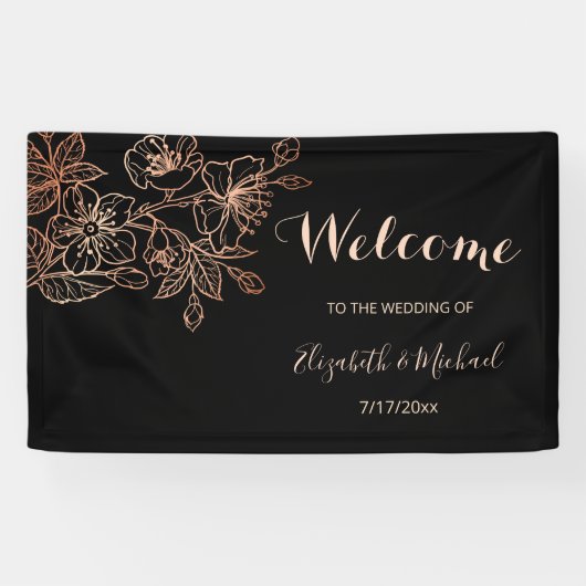 Zwarte koppervlakte | Welkom Gothic Wedding Spandoek (Horizontaal)