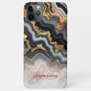 Zwarte Koraal Roze Witte Gouden Marmer Kunstpatroo Case-Mate iPhone Case