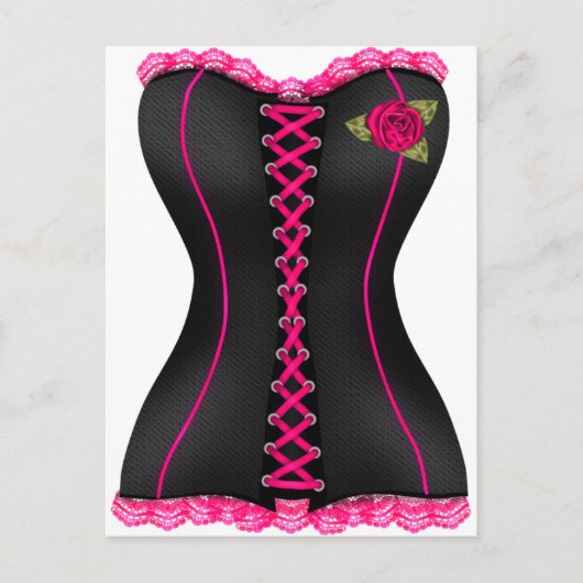 Zwarte korset Roze roos Briefkaart (Voorkant)