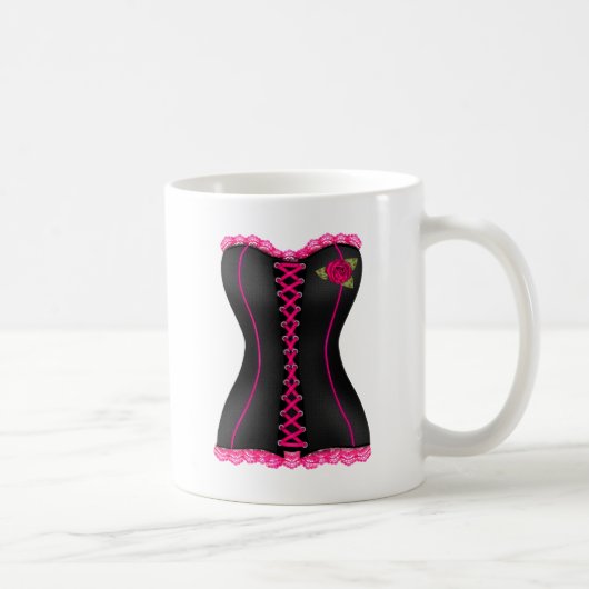 Zwarte korset Roze roos Koffiemok (Rechts)