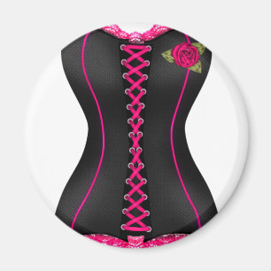 Zwarte korset Roze roos Magneet