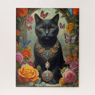 Zwarte Korthaar Kat met Juwelen en vlinder Legpuzzel
