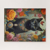 Zwarte Korthaar Kat met Juwelen en vlinder Legpuzzel (Horizontaal)