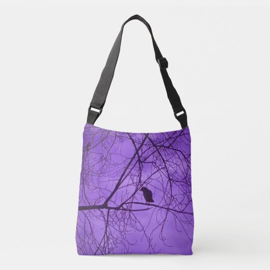 Zwarte kraai Barren Tree Branch Haunting Paarse lu Crossbody Tas (Voorkant)