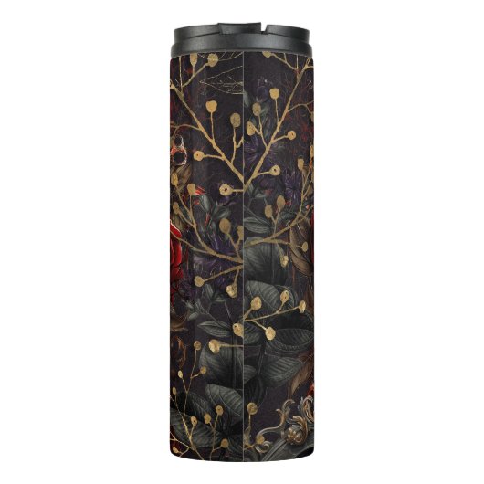 Zwarte Kraai Donker Gotische Schoonheid Rode Rozen Thermosbeker (Achterkant)