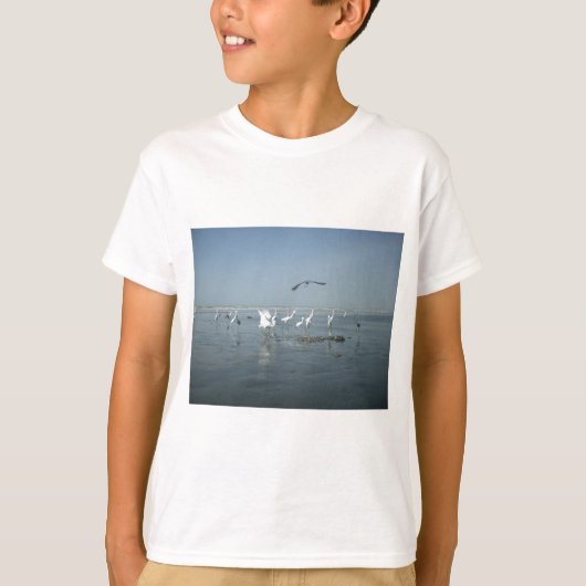 Zwarte kraai en witte kraanvogels: een contrast in t-shirt (Voorkant)