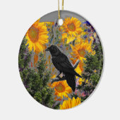 zwarte kraai en zonnebloemen keramisch ornament (Links)