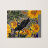 zwarte kraai en zonnebloemen legpuzzel (Horizontaal)