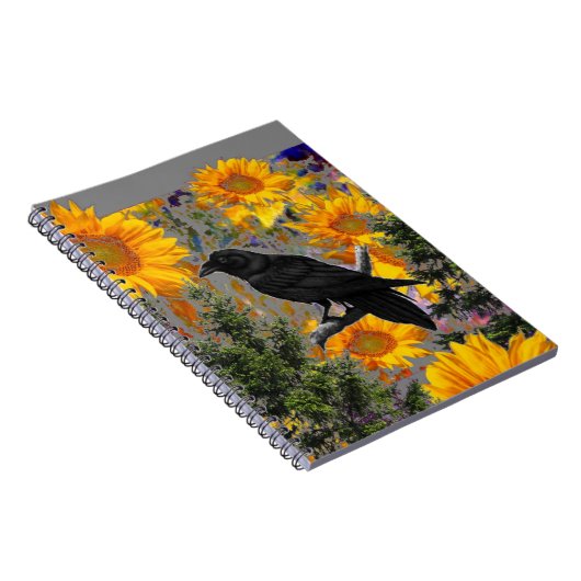 zwarte kraai en zonnebloemen notitieboek (Rechterzijde)